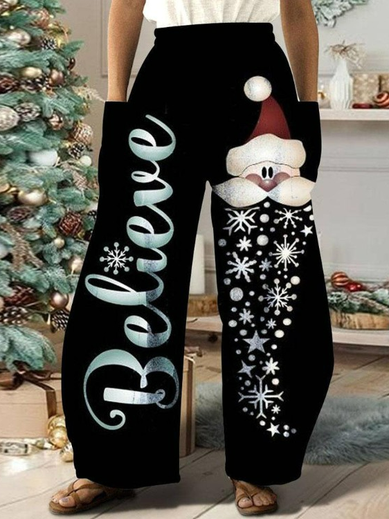 Women&#x27;s Loose Casual Pants Christmas Letters and Santa Claus Printed  WK83 - fabuloryshop