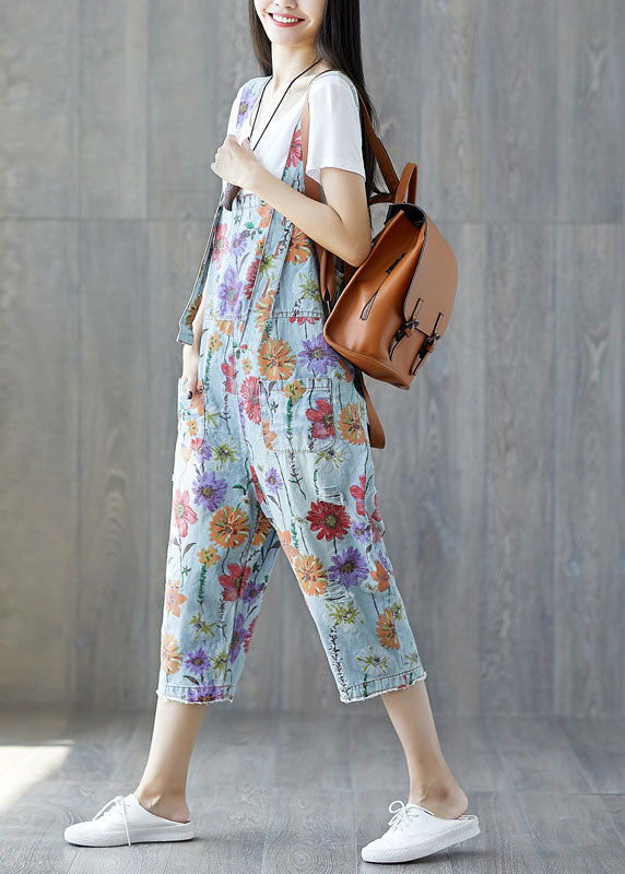 Classy light Blue pockets Floral Denim Jumpsuit LY3965 - fabuloryshop