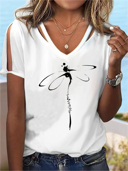 Loose Split Sleeves Casual Jersey Printing T-Shirt  QH83 - fabuloryshop