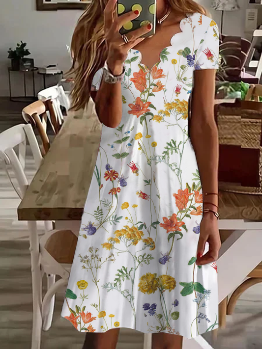 Loose Floral V Neck Casual Dress With No  WL105