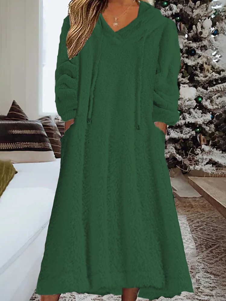 Loose Fluffy/Granular Fleece Fabric Hoodie Casual Dress  WJ94