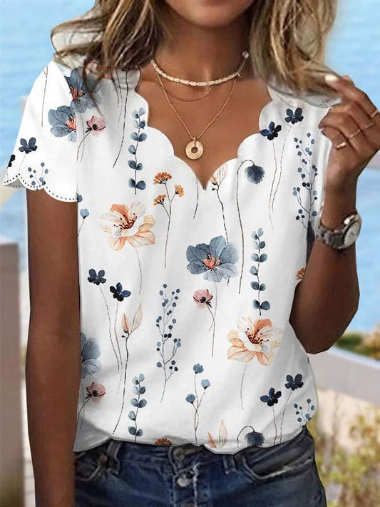 Summer Dessert Shell Neck Floral Design T-Shirt  cc187 - fabuloryshop