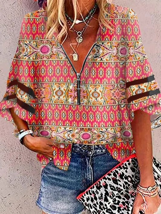 Loose V Neck Casual Ethnic Shirt  WW110 - fabuloryshop