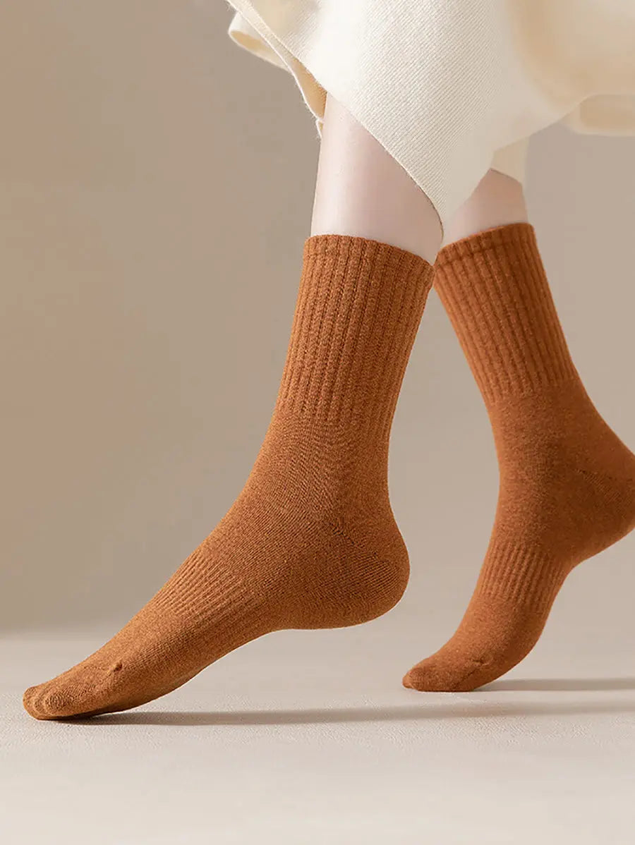 6 Pairs Women Solid Winter Cotton Socks Ada Fashion