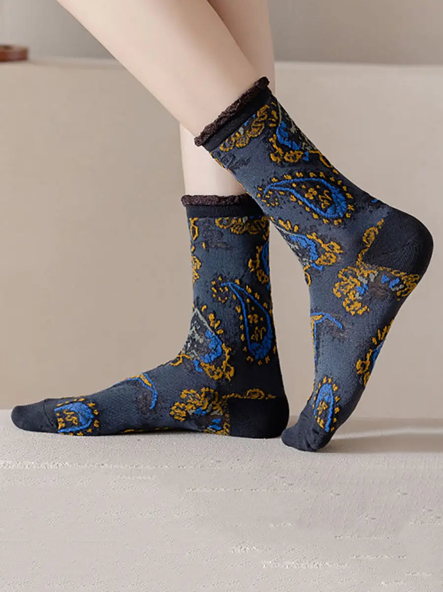 6 Pairs Women Vintage Floral Jacquard Socks Ada Fashion