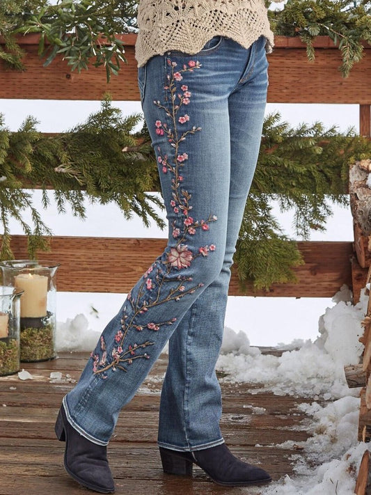 Casual Floral Denim Jeans  WK95 - fabuloryshop