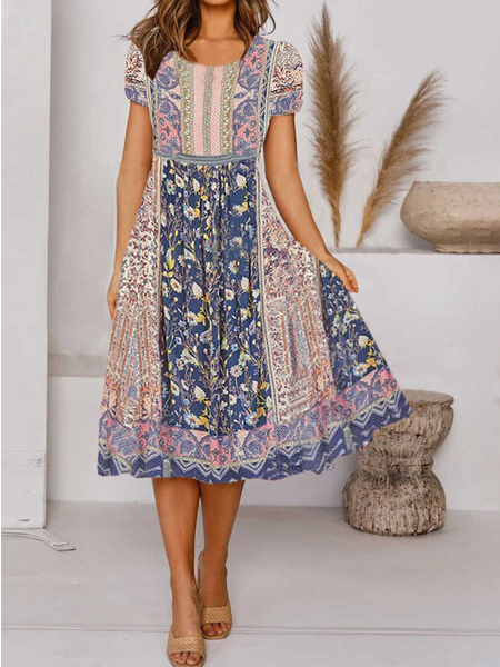 Round Neck Boho Vacation Midi Dresses WJ88 - fabuloryshop