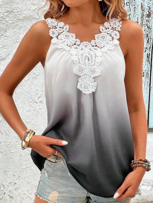 Loose Ombre Elegant Ombre Contrast Guipure Lace Wide Strap Tank Top  WW91 - fabuloryshop