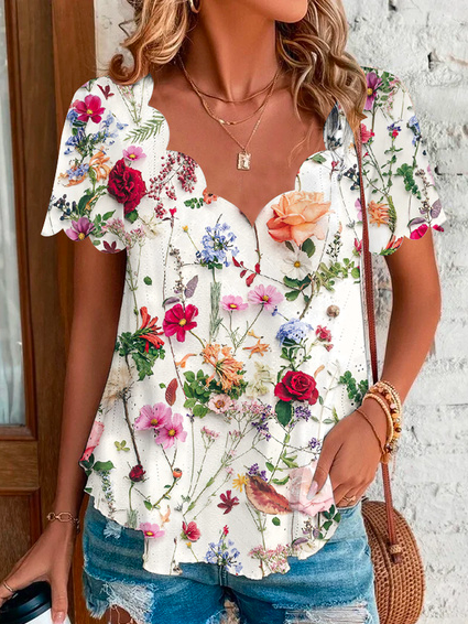 Floral Casual Loose T-Shirt  WS74 - fabuloryshop
