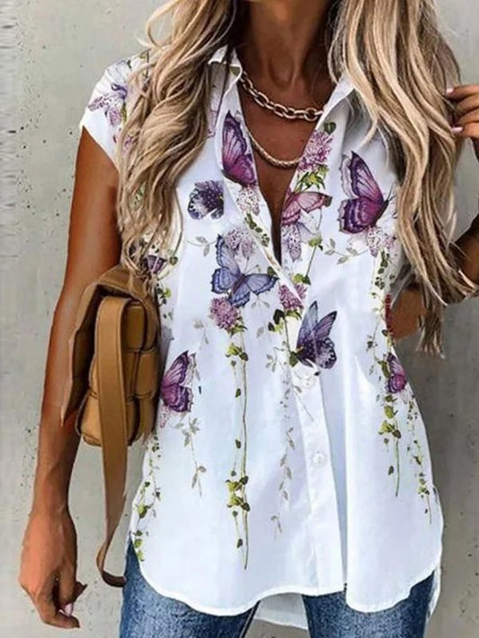 Women&#x27;s Casual Floral Printed Vacation Short Sleeve Blouse  mm289 - fabuloryshop