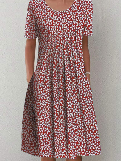 Casual Crew Neck Floral Loose Dress  QPQ107 - fabuloryshop