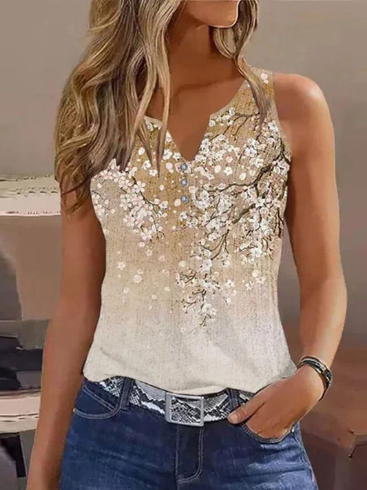 Floral Casual Notched Buckle Loose Tank Top  QV100 - fabuloryshop