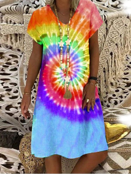 Fashion New Tie-Dye V Neck Dresses  WF68 - fabuloryshop