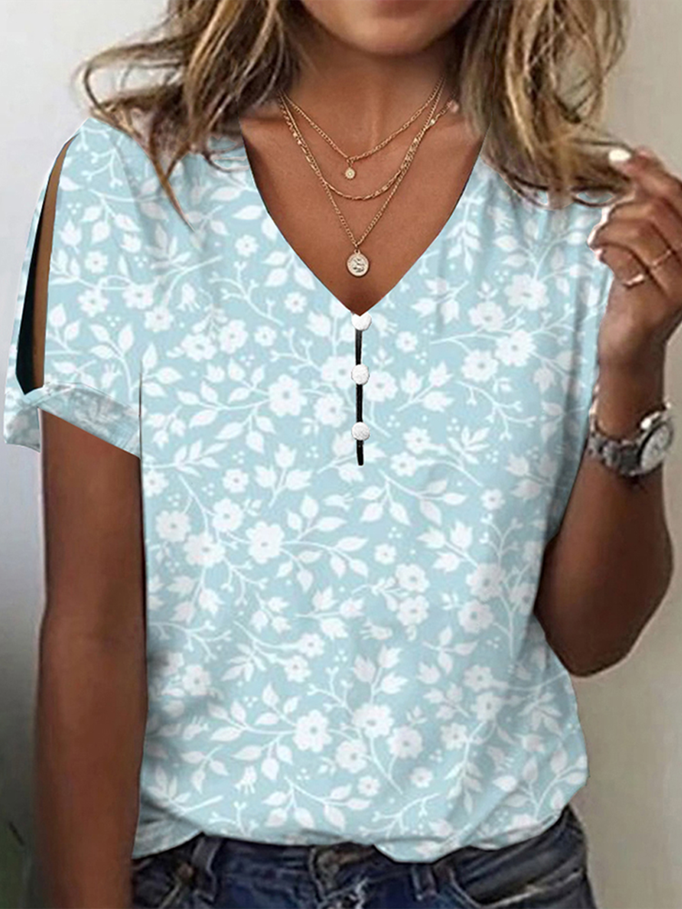 Loose Casual V Neck Floral T-Shirt  WW109