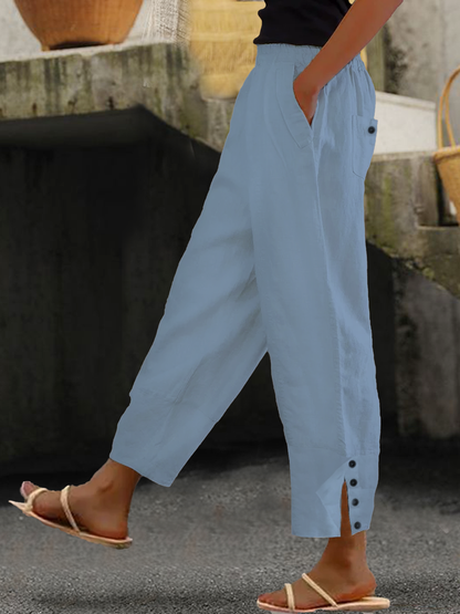 Loose Buttoned Cotton And Linen Linen Pants  QB111 - fabuloryshop