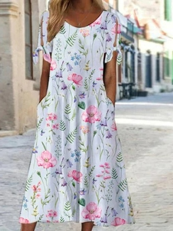 Round Neck Floral Casual Midi Dresses  WJ61 - fabuloryshop