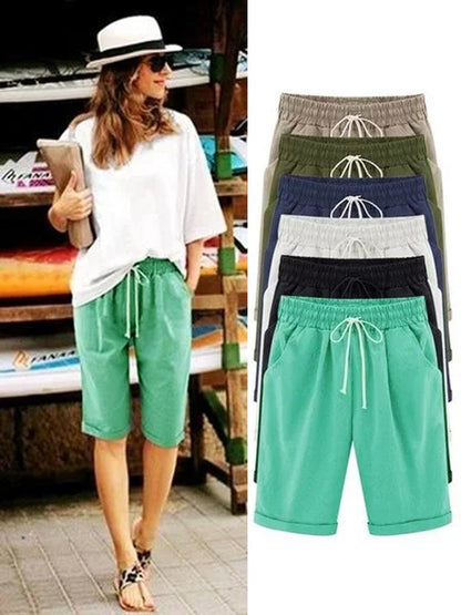 Elastic Waist Solid Causal Pockets Shorts  QK96 - fabuloryshop