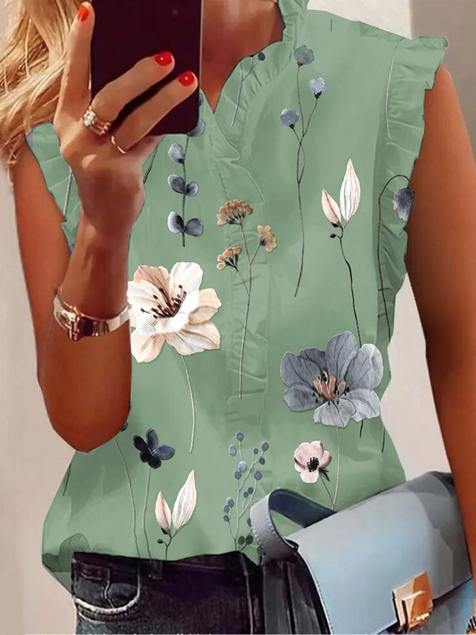 Lotus Leaf Collar Floral Casual Shirt  mm250 - fabuloryshop
