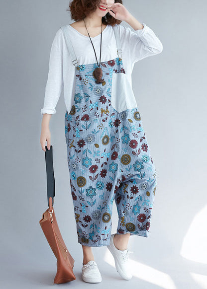 Casual light Grey pockets Patchwork Floral denim Jumpsuits LY3968 - fabuloryshop