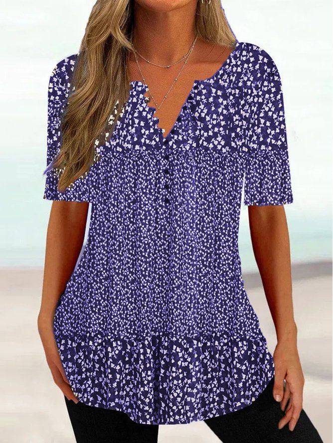 Women&#x27;s Summer Tunics V Neck Floral Regular Fit Casual Shirt  mm245 - fabuloryshop