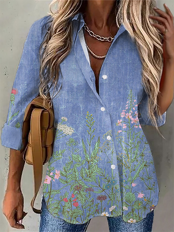 Floral Casual Shirt Collar Blouse  QH115 - fabuloryshop