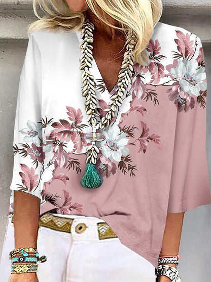 Loose Floral V Neck Casual Shirt  WG113 - fabuloryshop