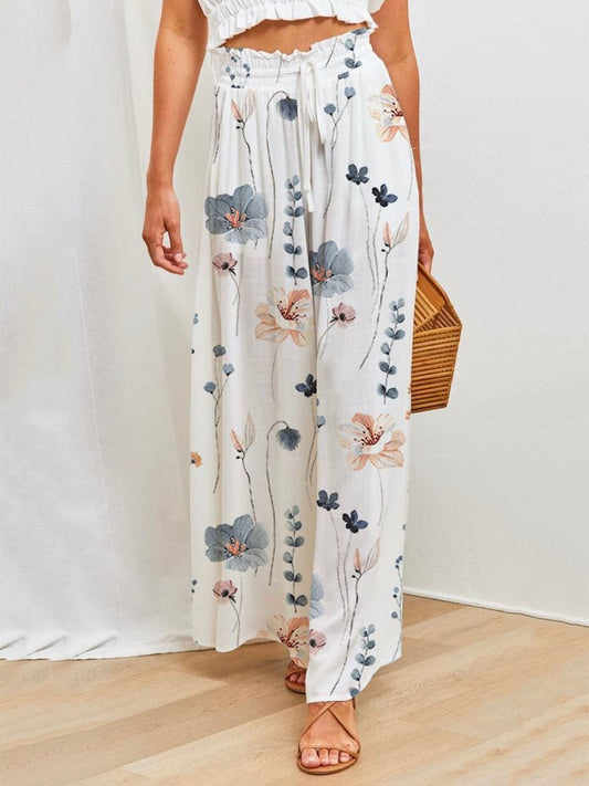 Country Casual Floral Loose Elastic Waist Wide-Leg Pants  WX90 - fabuloryshop