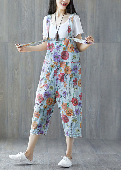 Classy light Blue pockets Floral Denim Jumpsuit LY3965 - fabuloryshop