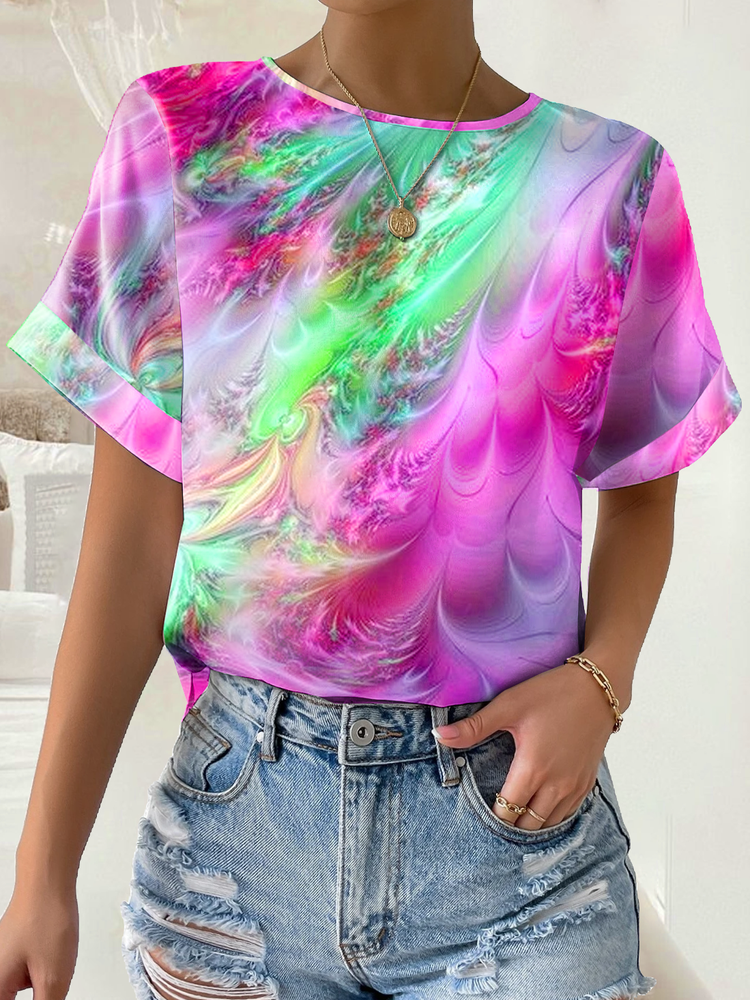 Crew Neck Abstract Loose Casual T-Shirt  WI101 - fabuloryshop