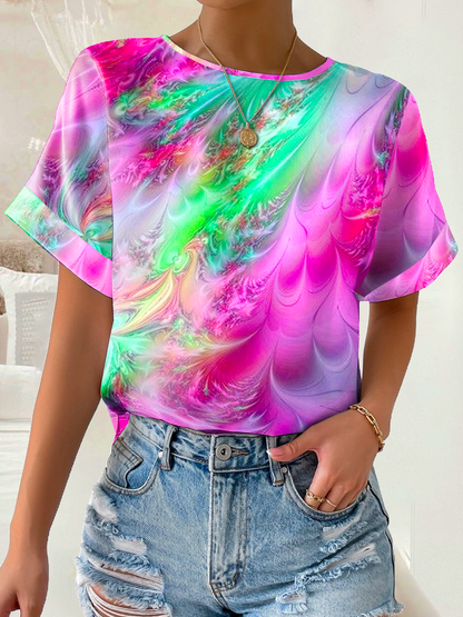 Crew Neck Abstract Loose Casual T-Shirt  WI101 - fabuloryshop