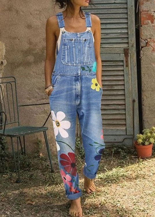 Boho Sunflower Print Denim Jumpsuit LY3980 - fabuloryshop