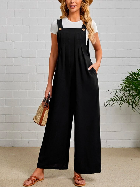 Loose Buttoned Casual Linen Bib Pants  QN64 - fabuloryshop