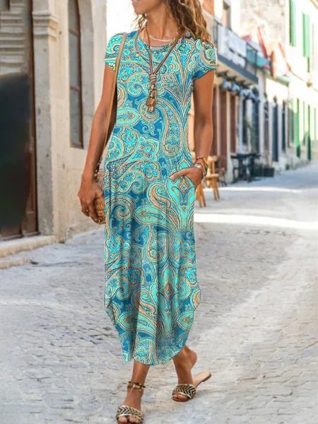 Cotton-Blend Paisley Vintage Dress  QX62 - fabuloryshop