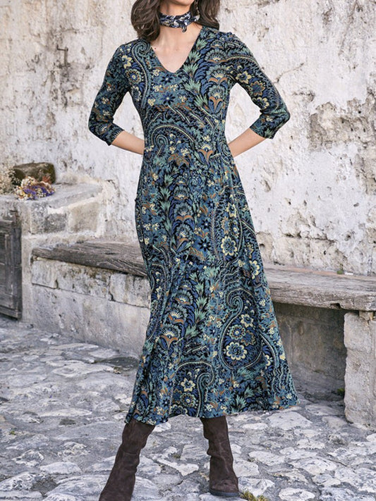 Paisley Vintage Flower Dress Plus Size  WJ115 - fabuloryshop