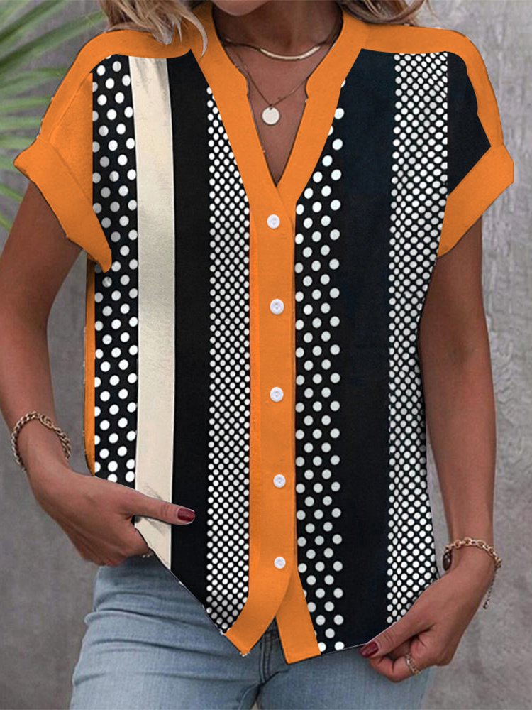 Casual Loose Buttoned Color Block Blouse  WW101