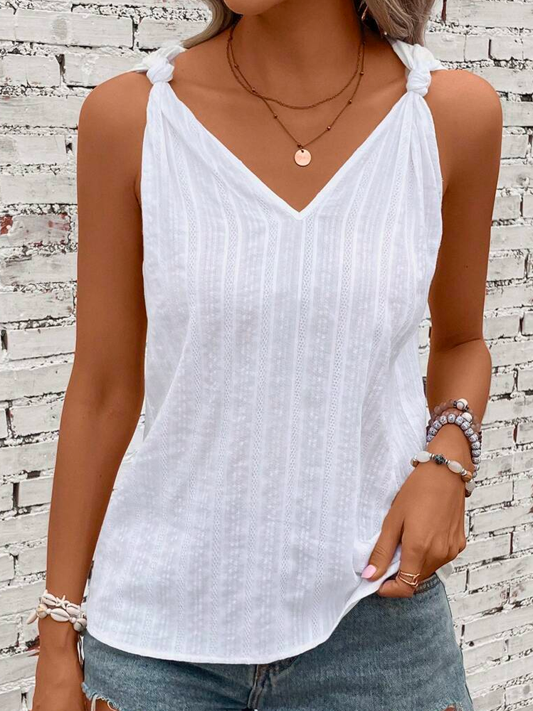 Casual Geometric Spaghetti Solid Knot Shoulder Tank Top  WS66