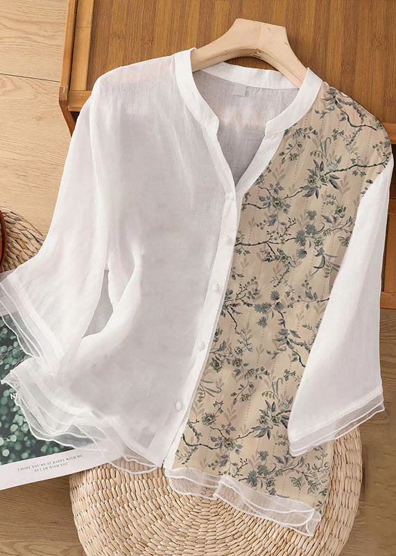 Chic Green Embroideried Button Patchwork Linen Top Bracelet Sleeve LY6920 Ada Fashion