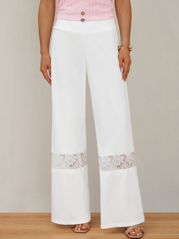 White Lace Wide Leg Pants  QS107 - fabuloryshop