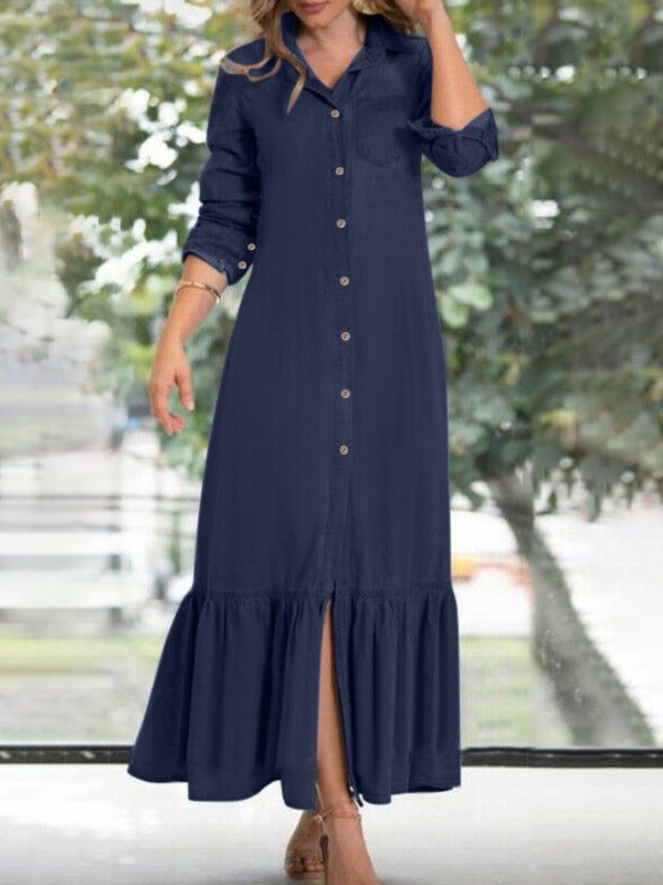 Fashion Casual Shirt Denim Dress Holiday Daily Women Clothing  QZ58 - fabuloryshop