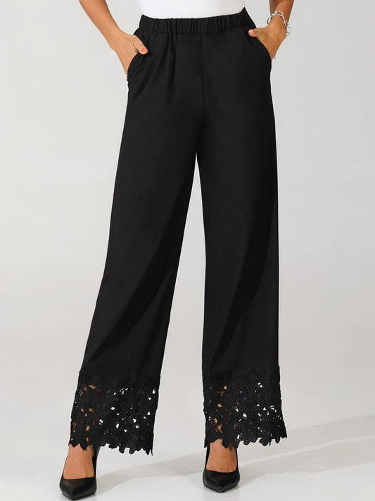 Plain Autumn Urban Lace Straight Flowy Pants  WD120 - fabuloryshop