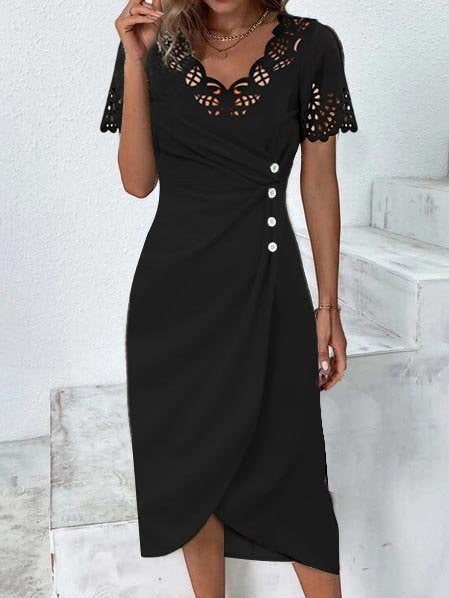 Plain Laser Cut High Elasticity Little Black Dress  QPQ94 - fabuloryshop