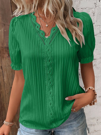 V Neck Plain Lace Elegant Shirt  mm241 - fabuloryshop