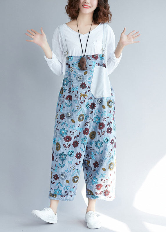 Casual light Grey pockets Patchwork Floral denim Jumpsuits LY3968 - fabuloryshop