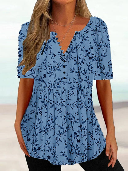 Women&#x27;s Summer Tunics V Neck Regular Fit Casual Floral Shirt  mm247 - fabuloryshop