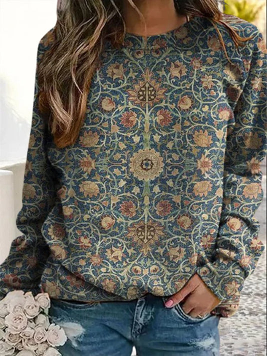 Casual Long Sleeve Crew Neck Ethnic Loose Sweatshirt  WZ69 - fabuloryshop