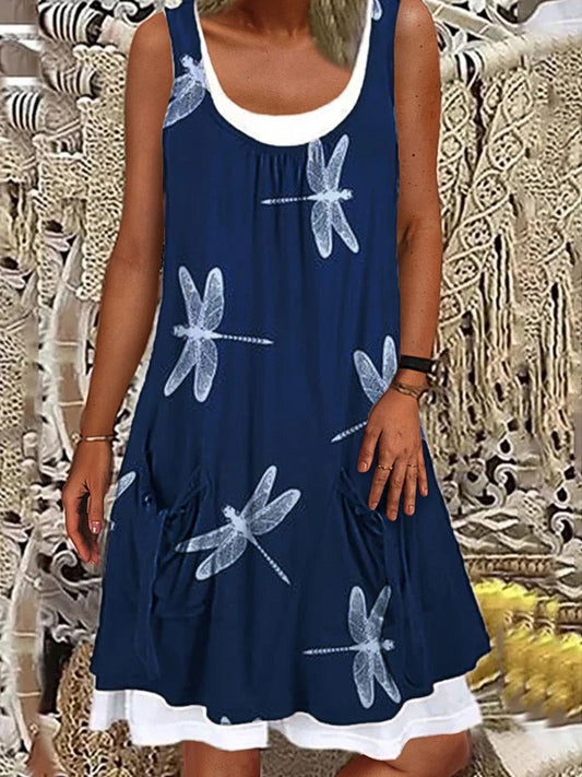 Round Neck Dragonfly Casual Dress  WO99 - fabuloryshop