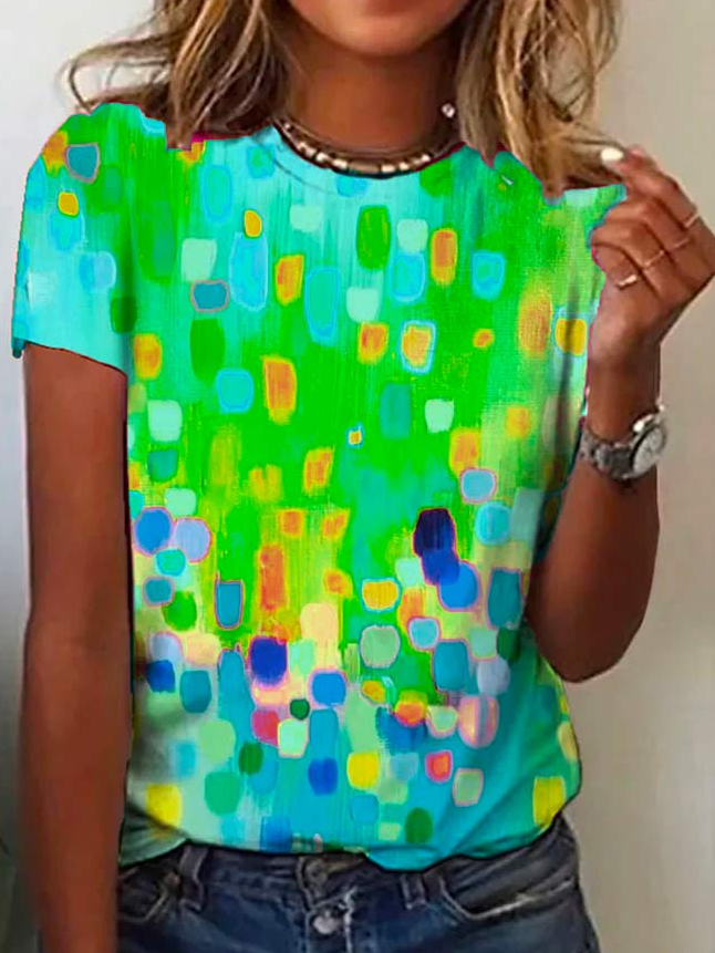 Crew Neck Casual Ombre Loose Rainbow Dot Short Sleeve T-Shirt  cc193 - fabuloryshop