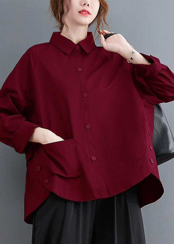 Black Patchwork Cotton Shirt Top Oversized Pockets Fall LY7343 - fabuloryshop