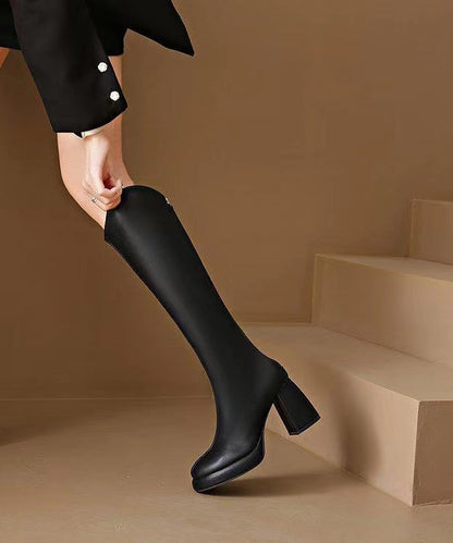 Apricot Boutique Splicing Zippered Chunky Knee Boots Ada Fashion