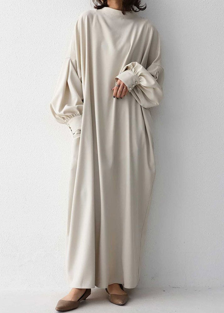 Apricot Cozy Button Maxi Dress Lantern Sleeve LY2093 - fabuloryshop